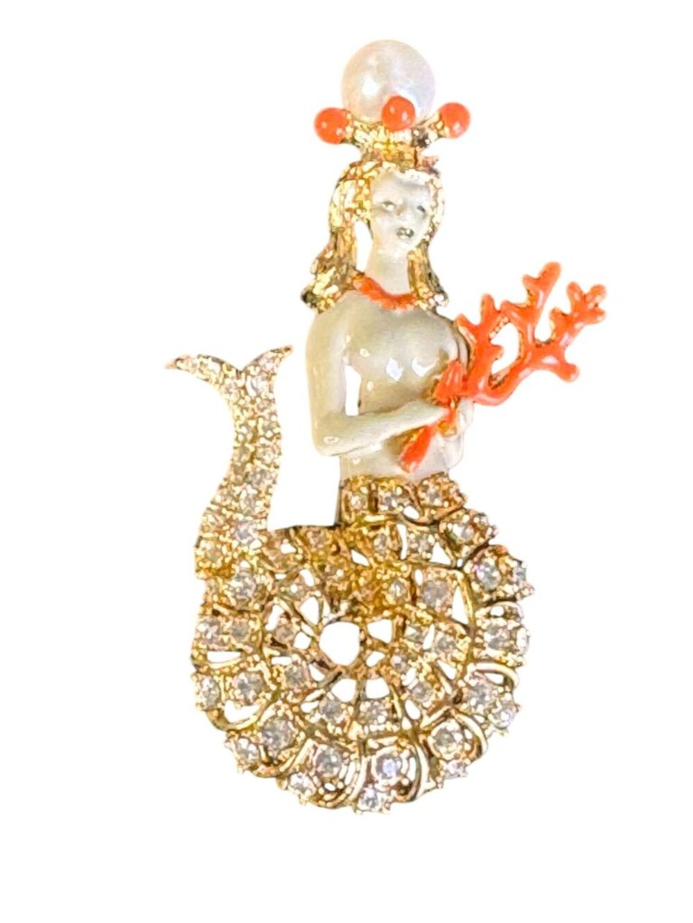 Rare Hutton Wilkinson Signed Mermaid Brooch Swarovski Crystal Tony Duquette 1990 - Picture 2 of 12